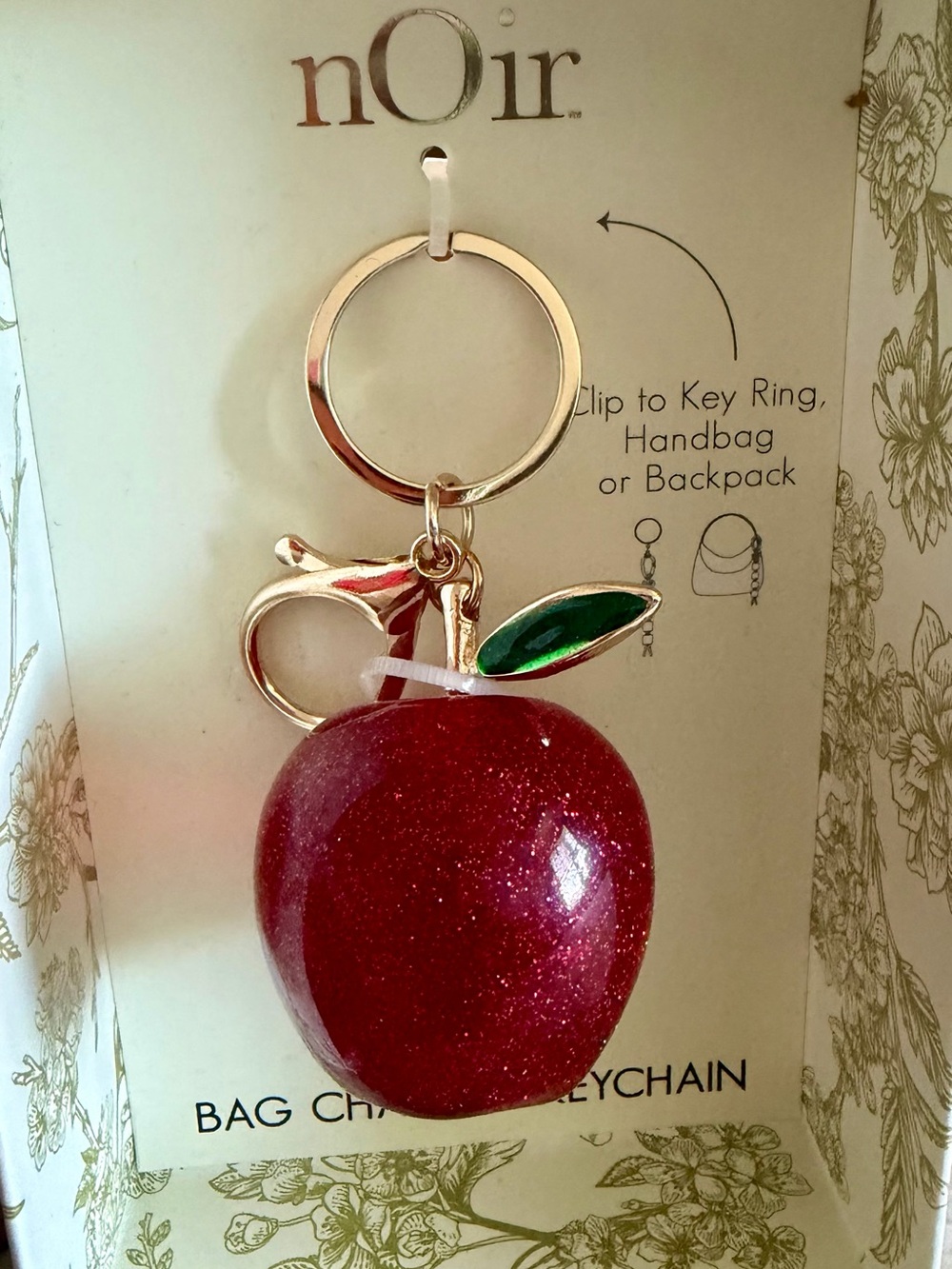 nOir Red Sparkle Apple Keychain/Bag charm